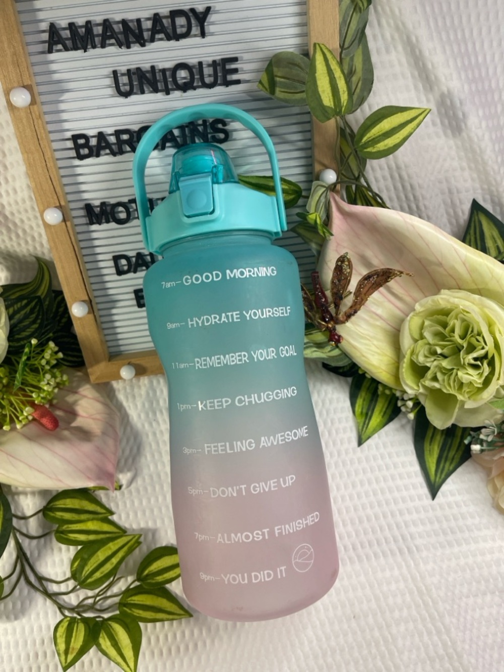 Motivational Gradient Water Bottle - Teal to Pink